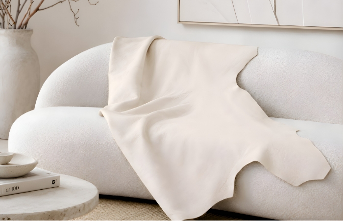 Modernes Sofa mit ausgewähltem Materialmuster von Die Stoffmacher aus Baden-Württemberg als Beispiel für Objektgestaltung und Hospitality Design